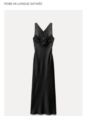 Zara Black Satin Slip Dress - V-Neck